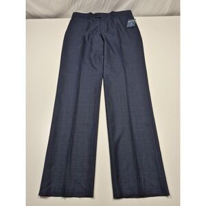 Leonardo Valenti Dress Pants Mens 38x36 Blue Wool Pleated Straight Plaid NWT